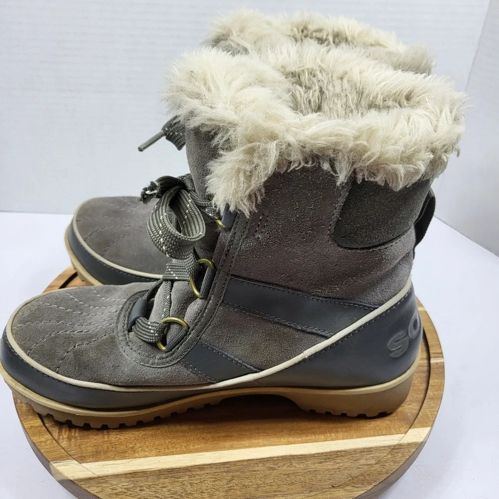 Sorel Tivoli II Women's Winter Snow Boots Waterproof Suede Faux Fur‎ Grey Size 6